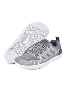 1 Pair Men's Thin Sole Casual Barefoot Sneakers, Soft Bottom Breathable Lightweight Minimalist Shoes - Grey - View 2
