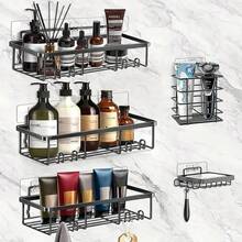 5-Piece Stainless Steel Shower Rack, Adhesive Wall Mounted Non Drilling Bathroom Storage Box, Large Capacity Metal Rack, Suitable For Shower And Kitchen Storage, Home Decoration - negro - Ver 1