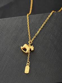 1件梦幻行星月亮吊坠项链，适合女性日常佩戴 - 銅鍍24K厚金色小馬平安流蘇吊墜項鍊 - 查看 4