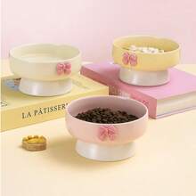 Ceramic Raised Cat Bowls With Cute Bow, Elevated Tilted Cat Food And Water Bowls Set, Pet Feeder Dish For Cats - 150-250ml - View 2