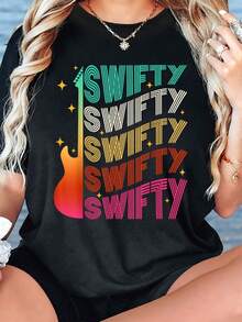 1pc Womens I Love Taylor Graphic T-Shirt - Retro Alphabet Print, Crew Neck, All-Season Casual Top For SpringSummerFall - Default - View 6