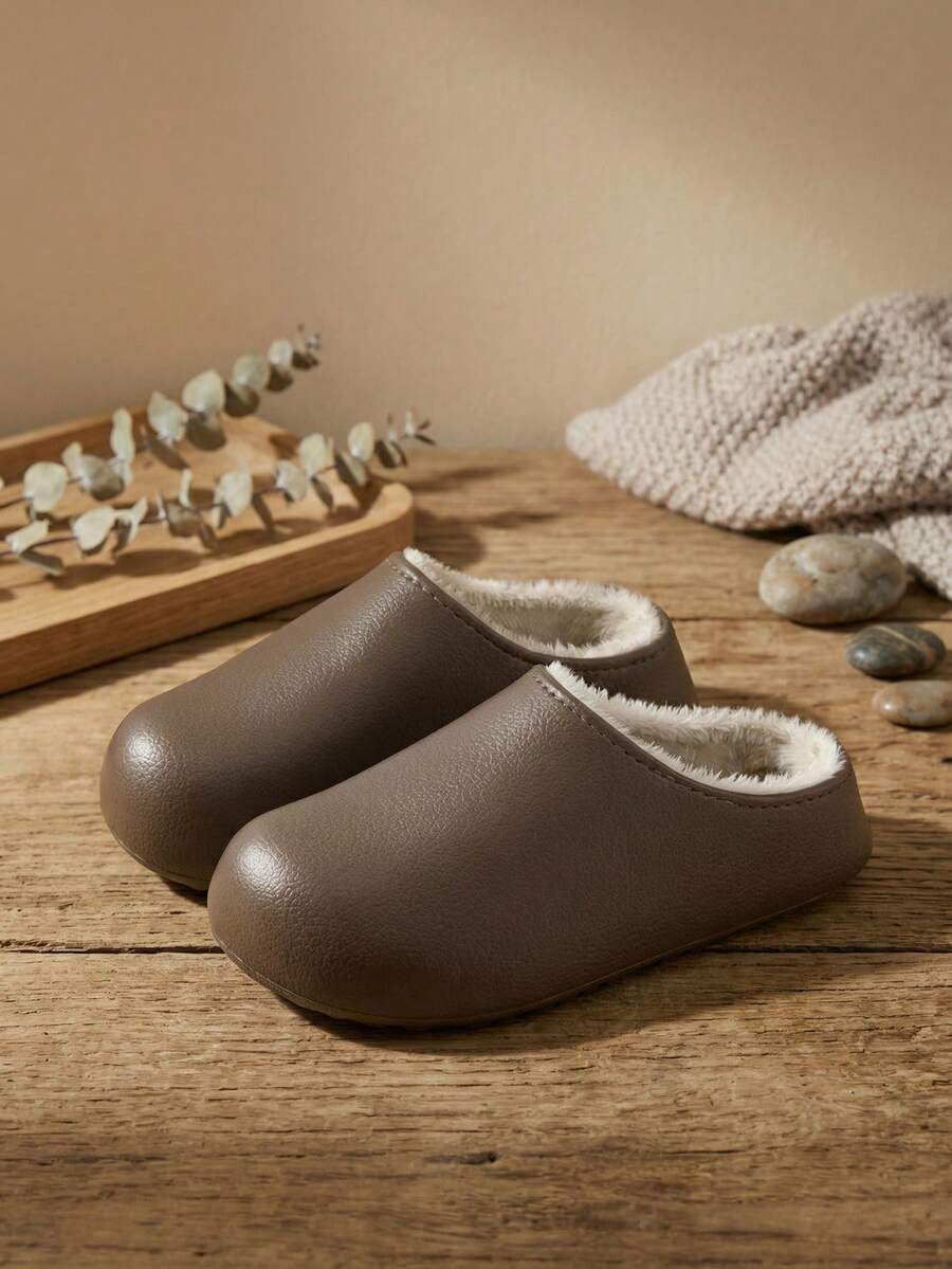 Women's Home Slippers, Casual Home Shoes, EVA (Ethylene-Vinyl Acetate Copolymer) Waterproof And Anti-Slip Inner Lining, Fine Flannel Cotton Slippers, Home Use, Autumn And Winter Cotton Shoes - Brown - View 1