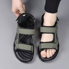 Men's Adjustable Strap Outdoor Hiking Sandals, Open Toe Non-Slip Wear-Resistant Thick Sole Lightweight Breathable Casual Athletic Footwear For Men Beach Camping Travel Daily Wear - 綠色 - 查看 8