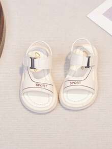 1 Pair 2026 Spring/Summer Beige Cute Toddler Magic Tape All-Match Casual Fashion Versatile Boys/Girls/Infants Soft Bottom Flat Sandals - Beige - View 3