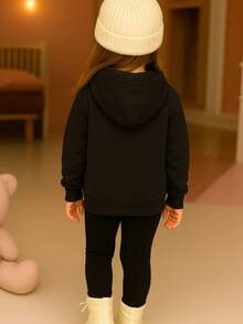 Children's Plain Fleece Sweatshirt, Basic Cold Weather Jacket With Hood, Flannel Lined, Premium Kangaroo Hoodie, Various Colors, Winter, Sizes 2 To 16 - màu đen - Xem 2