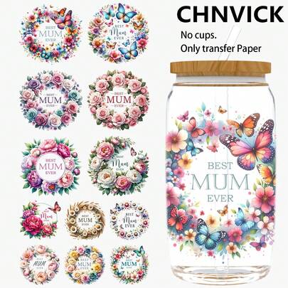 CHNVICK 12pcs UV DTF Transfer Stickers, XXX Style UV DTF Cup Wraps Suitable For Glasses, Laptops, Desks & Chairs DIY, High Adhesive UV DTF Cup Stickers (Glass Cup Not Included)