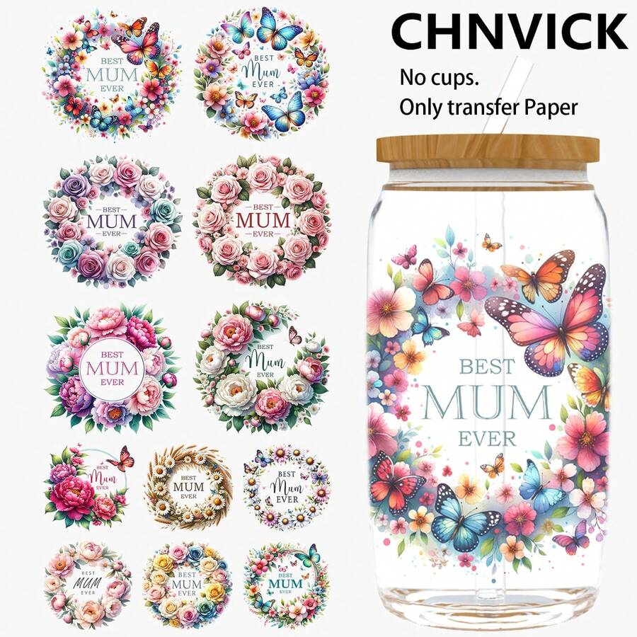 CHNVICK 12 miếng dán chuyển nhiệt UV DTF, kiểu XXX, thích hợp để dán lên cốc, laptop, bàn và ghế, tự trang trí, độ bám dính cao (Không bao gồm cốc thủy tinh) - Nhiều màu - Xem 1
