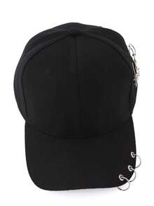 Mũ lưỡi trai kiểu dáng tối màu trang trí bằng kim loại với vòng sắt và tua rua, mũ chống nắng đôi. - màu đen - Xem 6