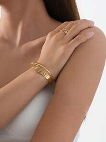 1 Bracelet And 1 Ring Set, Fashion New Ins Simple Crossed Bracelet And Ring Jewelry Set - Irregular Two-piece Set - View 2