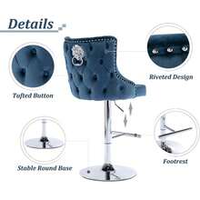 WAHSON OFFICE CHAIRS Modern Bar Stools Set Of 2 Swivel Breakfast Bar Chairs With Lion Knocker, Velvet Kitchen Counter Chairs With Metal Base For Kitchen Island/Pub - Blue - View 5