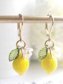 1 Pair Sweet Fresh Lemon, Flower & Leaf Decor Earrings - Multicolor - View 12