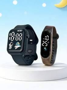 Set de 2 relojes digitales cuadrados con diseño de astronauta LED de moda para adolescentes + 1 pulsera digital LED, adecuado como regalo de cumpleaños o para volver a la escuela - Multicolor - Ver 8