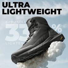 Botas de Senderismo Táctical para Hombre Ligeras con Suela Acolchada para Trabajo todo el día Cremallera Lateral Motocicleta Combate - Negro - Ver 3