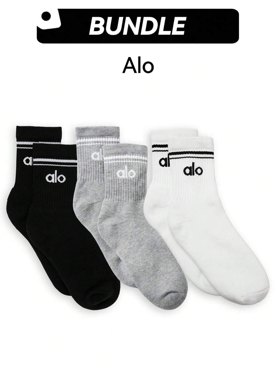 Alo Yoga Unisex Sports Socks Casual Breathable Sweat Absorption Warmth High Elasticity Logo Solid Sports Outdoor Running Yoga Daily School For Unisex Black Grey White - Đen-Xám - Xem 1