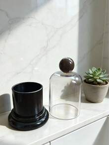 1 Set Minimalist Transparent Acrylic Toothpick & Cotton Swab Storage Box | Dust-Proof Container With Wooden Knob Lid | Modern Vanity Organizer For Bathroom Decor - A - View 4