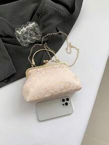 Fashionable Clip-Top Handbag, Elegant Tote Bag For Party And Shopping, Pattern Placement Random - Pink - View 8