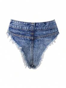 Women's Low Rise Denim Mini Shorts, Frayed Raw Hem Distressed Micro Jean Shorts For Rave Party,Beach Daily ,Everyday Wear - Blue - View 7