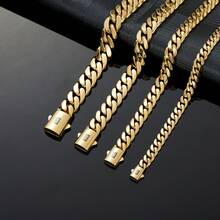 Black "S" Clasp 14K Gold-Plated Cuban Link Bracelet - Chunky Gold Hip Hop Chain For Men - Punk Stainless Steel Street Style - 12MM - Xem 8
