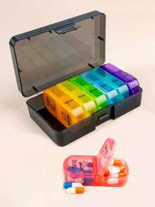 Portable Daily Pill Box With Independent Removable Grids Dustproof Large Weekly Pill Organizer For Men And Women Pocket Medicine Box For Vitamin Fish Oil Travel Essential Back To School - Multicolor - View 10
