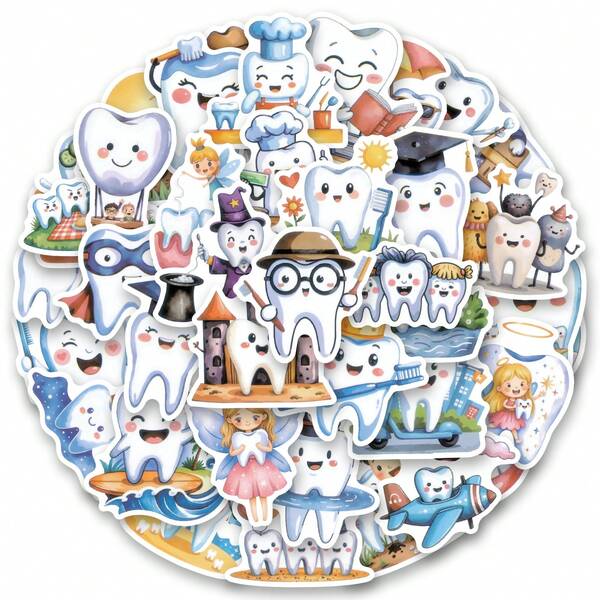 50 PCS Protect Your Teeth Stickers, Holiday Party Stickers, Adult Games Treats Classroom Crafts Favors Gifts Use Cups, Paper-Cut Window Decorations, Cars Laptop Water Bottle Cell Phone Skateboard Luggage