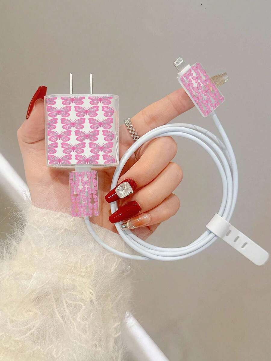 Minimalist Apple Charger Butterfly Protective Case Suitable For 20W 15 Charger Cable Protector, 16 Pro Max Phone Data Cable Protector, 13/14 Plus Protective Case To Prevent Bending And Chewing - Clear - View 1