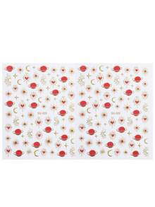 Baroque Style 5D Jelly Nail Stickers Set - Celestial Sun, Star & Heart Patterns With Ruby Accents, Self-Adhesive Semi-Smooth Effect Irregular Shape Plastic Decals For Handmade Nail Art 2pcs - Gold - View 8