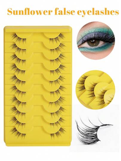 10对卷翘假睫毛，自然精致，交叉蓬松，卷翘边缘，适合日常佩戴和通勤。