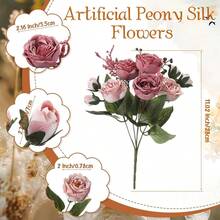 16 Bundles Artificial Peonies Flowers Fake Silk Peony Bouquet Faux Peonies Flowers Bulk For Decoration Vase Floral Arrangements Wedding Party Table (Plum Purple) - 李子紫 - 查看 3