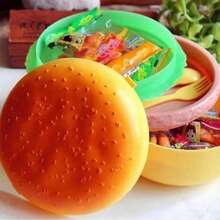 AIDROM MART Lunch Box en forma de hamburguesa 2 capas para niños diseño compacto y duradero ideal para comidas escolares y viajes fácil de transportar y limpiar - Amarillo - Ver 4