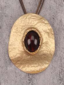 1件极简条纹圆形合金吊坠项链，镶嵌圆形红色树脂，男女通用，个性化编织棕色蜡绳长链，情侣礼物，音乐节派对礼物 - 金黃色 - 查看 13