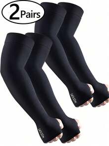 1/2/3 Pairs Solid Color Sun Protection Compression Arm Sleeves, Cooling For Outdoor Activities In Summer. Long Sleeve With Thumb Hole Can Cover Tattoos, Unisex Design Suitable For Sports, Workout, Cycling And Baseball. - A - View 3