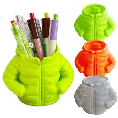 Cute Feather Down Jacket Shaped Pen Holder | Large Capacity Desktop Stationery Storage Box, Essential For Students, Creative Home/Office Desk Decor, Unique Gift,Pencil Case,Bag