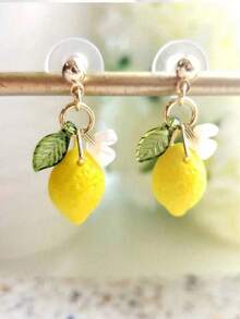 1 Pair Sweet Fresh Lemon, Flower & Leaf Decor Earrings - Multicolor - View 4