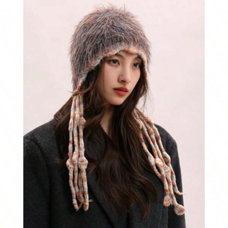 Rungion Women's Colorful Crochet Beanie Cap Cute Tassel Ear Flaps
