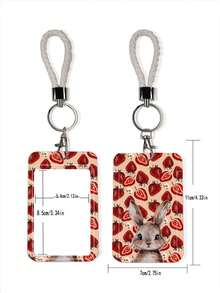 1pc ABS Floral Rabbit Pattern Fashion Personalized Cartoon Pull-Push Card Holder Keychain Bag Pendant, Student Wristband Card Holder, Ladies Wristband Card Holder, ID Bus Protection Case, Student Campus Card Protection Case - Rectangle - View 9