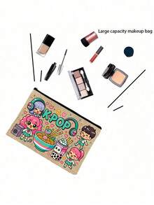 Bolsa de Maquiagem Ilustração Colorida de K-pop, Bolsa Cosmética Multifuncional com Tema Musical de Desenho Animado, Bolsa de Toalete, Organizador de Cosméticos Portátil, Bolsa com Zíper Multifuncional e Divertida, Fechamento com Zíper, Bolsa de Armazenamento de Carregador, Armazenamento de Acessórios, Adequada para Dormitório, Viagem, Viagem de Negócios, Natação, Armazenamento Doméstico, Itens Essenciais de Viagem, Suprimentos para Dormitório, Amigável para Viagem, Presente para Mulheres e Melhores Amigas - Multicolorido - Visão 8