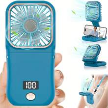 1pc Portable Handheld Mini Electric Fan With Digital Display, Ultra-Thin Foldable Neck Hanging Fan, With Lanyard, USB Rechargeable 3000mAh Battery, 180° Adjustable, 3 Wind Speeds, Suitable For Indoor And Outdoor Use - F3 - View 14