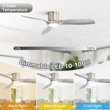 Sofucor 52-Inch Brushed Nickel Reversible Ceiling Fan With 18W 3-Color Dimming Adjustable Light With Memory Function Timer Noiseless 6 Speeds Flush Mount Ceiling Fan Light Kit W/Remote For Bedroom Porch - 灰色 - 查看 2