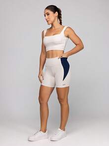 LOT FITNESS Women's Fitness Set: Gym Top With High Support And Shorts With Pockets - Frame - Sand - View 12