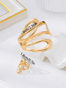 2pcs Fashionable & Elegant Smooth Bangle Bracelet & Ring Jewelry Set, Gift For Women, Party & Banquet - Bracelet and Ring Set - View 2