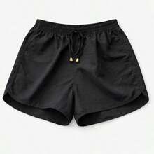 Women's Soft, Lightweight, Comfortable Tactel Shorts For Casual Summer, Beach, Workout, And Gym. Loose-Fitting Shorts With Elastic Waistband. - 黑色 - 查看 1