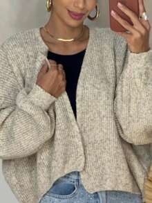 Casaqueto Mousse Tricô Manga Bufante Inverno 2026 Moda Feminina - areia - Visão 2