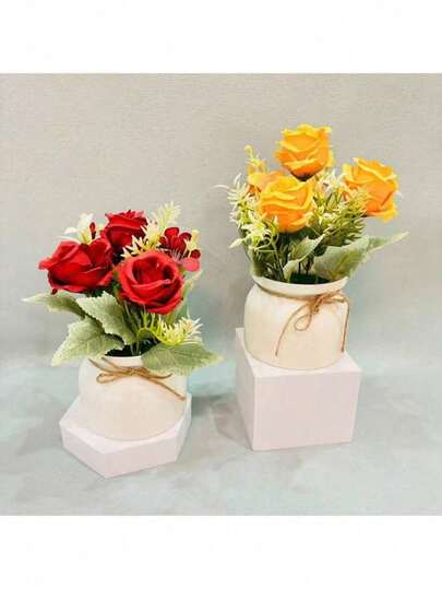 Artificial Rose Potted Plant 1pc For Living Room Multi-Color Optional