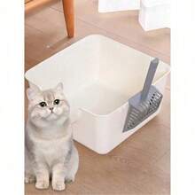 High-Sided Open Litter Box - For Small/Medium Cats, Non-Stick Bottom Easy To Clean, Anti-Splash Litter Box (Litter Scoop Style Random) - one-size - View 3