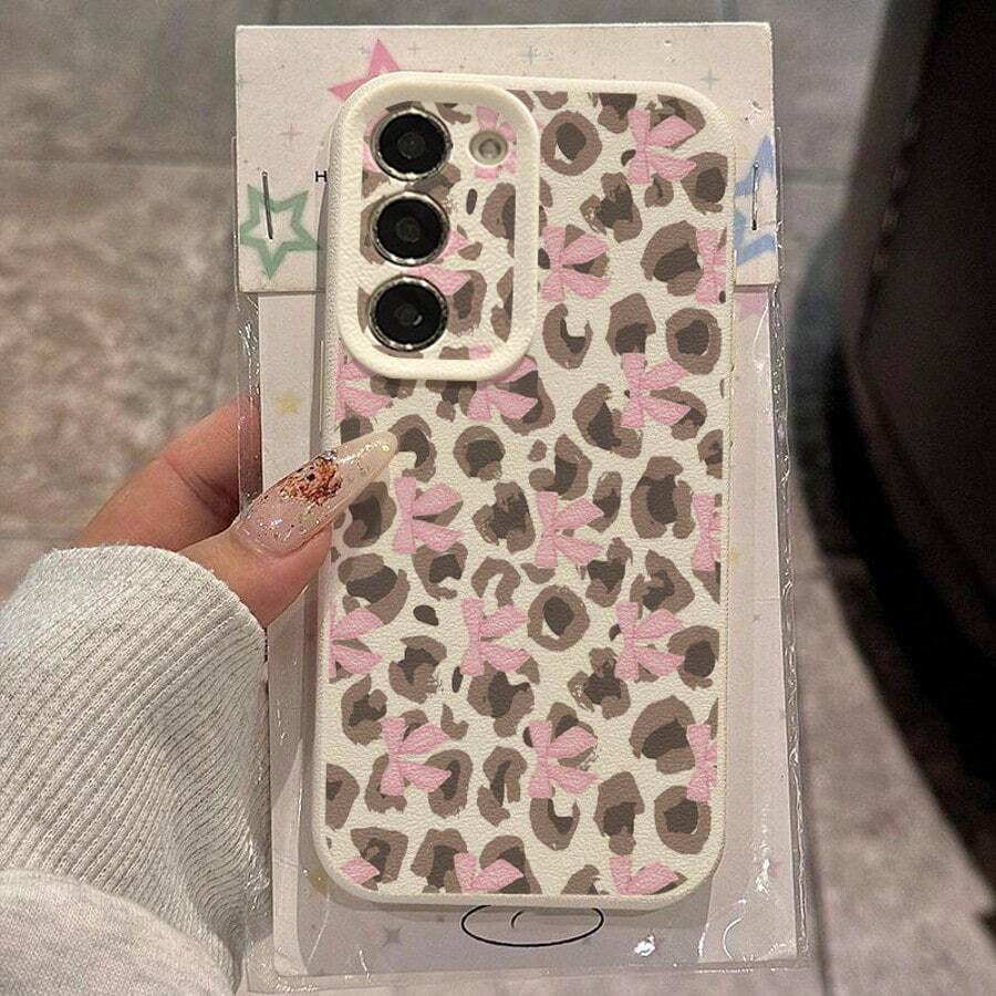 1个TPU材质时尚豹纹蝴蝶结装饰手机壳，兼容三星/A05s/A12/A13/A14/4G/A15/A21s/A23/A25/A32/5G/A34/A35/A50s/A51/A52/A53/A54/A55/A71/A72/A73/S10/S20FE/S20Ultra/S21Ultra/S22/S22Plus/S23/S24、红米10C/12C/Note10/11/12/13/ProPlus/Note8/9Pro，全包防震软壳保护套 - 白色 - 查看 1