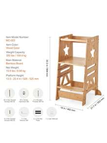 Tower Step Stool, 3-Level Height Adjustable Toddler Step Stools For Kids, Bamboo Kids Standing Tower Learning Stool With Safety Rail For Kitchen Counter Bathroom, 350LBS - Màu gỗ - Xem 7