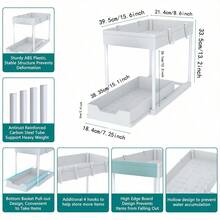 1pc 2-Tier Sliding Sink Organizer Rack With Hooks, Multifunctional Bathroom Kitchen Sink Storage Shelf, Made Of Metal And Plastic - Multicolor - View 3