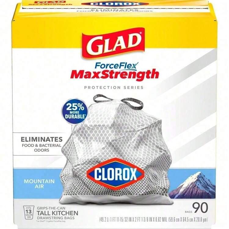 Glad ForceFlex MaxStrength Drawstring Trash Bags, 13 Gallon, Odor Shield,  Heavy-Duty, Tear-Resistant, Leak-Proof, Advanced Odor Shield Technology, Perfect For Kitchen, Office,20 Count – And Household Use, Ideal For Large Clean-Ups, Yard Work, And Disposal Of Household Waste - 1 - Xem 1
