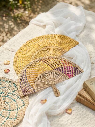 1 pièce Éventail en algues tressé à la main, éventail portatif de style africain, éventail décoratif mural, éventail portable pour l'été pour usage quotidien et la photographie