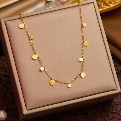 Lightweight Luxury Minimalist Water Drop Square Stainless Steel Necklace, Fashionable Personalized Collarbone Chain, Won't Discolor